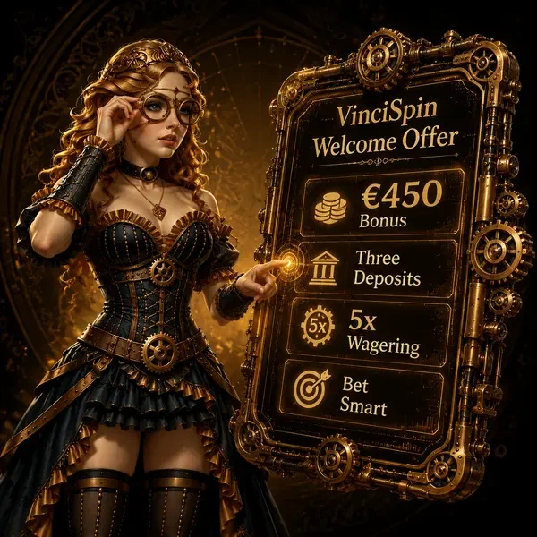 VinciSpin Sportwetten-Tablet zeigt Live-Wettquoten in Steampunk-Umgebung