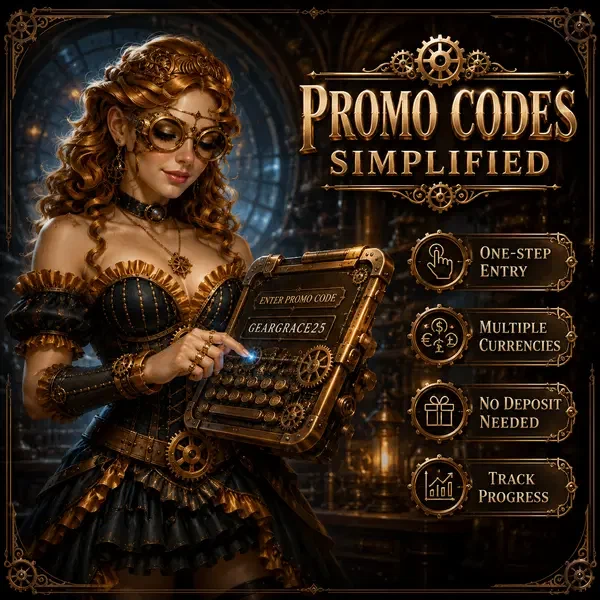 Gearing Grace gibt Promo-Code auf Steampunk-Tablet in VinciSpin-Werkstatt ein
