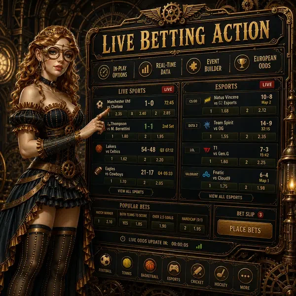 VinciSpin Live-Wetten-Interface zeigt Echtzeit-Fußball- und Esports-Quoten